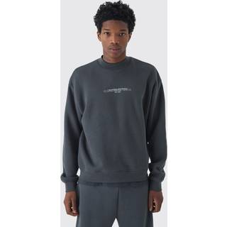 Mens Charcoal 330GSM Oversized Boxy Extended Neck Limited high Build Print Sweatshirt