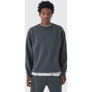 Mens Charcoal 330GSM Oversized Basic Crew Neck Sweatshirt
