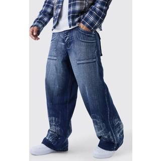 Mens Indigo Baggy Fit Paint Effect Jeans
