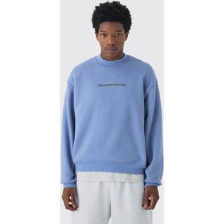 Mens Dusty Blue 330GSM Oversized Boxy Extended Neck Limited high Build Print Sweatshirt