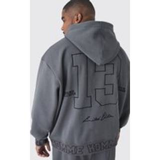 Mens Charcoal Plus Oversized Boxy Homme Embroidered Hoodie