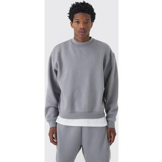 Mens Grey 330GSM Oversized Basic Boxy Extended Neck Sweatshirt