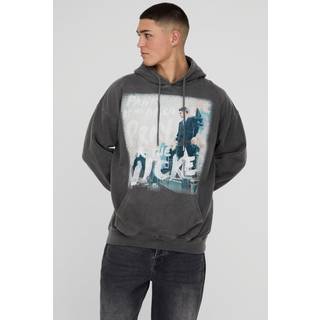 Mens Charcoal Oversized Wash Panic at the Disco License Print Hoodie