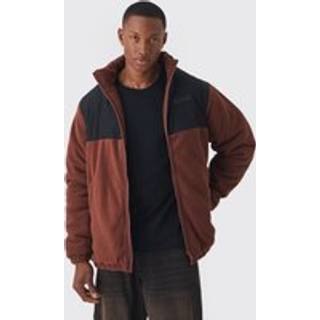 Mens Man Tab Colour Block Fleece Jacket In Brown