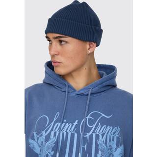 Mens Washed Blue Stonewashed Beanie