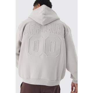 Mens Light Grey Oversized Official Varsity Embossed Zip Through Hoodie