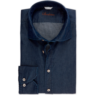 Stenströms Afslappet Mørkeblå skjorte i strækbar denim | Herre |Herreskjorter | Slimline | Størrelse: L | Mørkeblå | Solid | Lange Ærmer