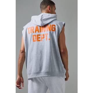 Mens Grey Marl Training Dept Sleeveless Loopback Oversized Hoodie