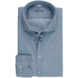 Stenströms Light Denim Shirt, XL-Sleeves | Herre |Herreskjorter | Fitted Body | Størrelse: M | Blå | Solid | Ekstra Lange Ærmer