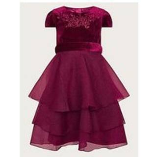 Monsoon Monsoon Red Mabel Embroidered Velvet Ruffle Dress