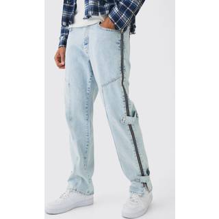 Mens Light Blue Relaxed Rigid Zip Detail Acid Washed Jeans