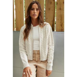 Threadbare Threadbare Natural Zip-Up Cable Knit Bomber Jacket
