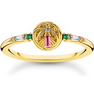 Thomas Sabo TR2457-488-7-56 Vergoldeter Ring mit Palme und bunten Steinen Damen