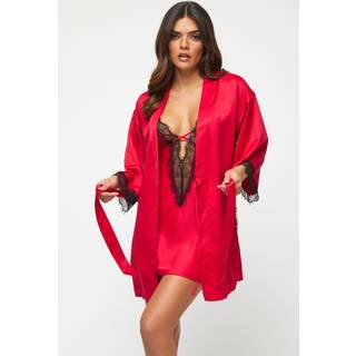 Ann Summers Ann Summers Dark Red Satin Cherryann Robe Dressing Gown - X-Small