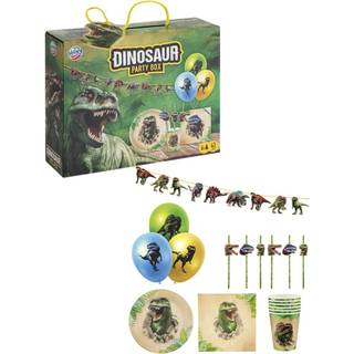 Dinosaur fødselsdagspakke med balloner og madtilbehør til 6 personer