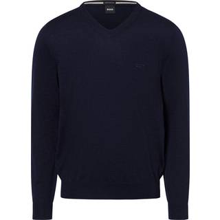 Sweater med V-hals i ny uld med broderet logo