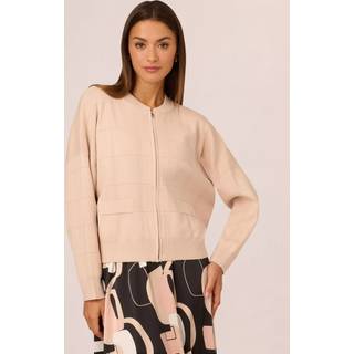 Adrianna Papell Adrianna Papell Pink Long Sleeve Sweater Bomber Jacket With Front Zipper And Mock Neck