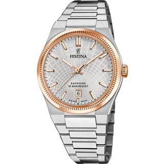 Festina Swiss Made Rivé herreur i stål med sølvfarvet urskive