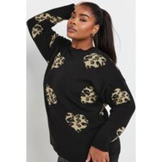 Yours Curve Yours Curve Black Limited Leopard Print Heart Jumper