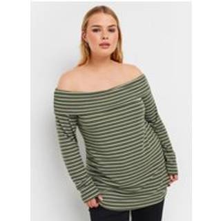 Yours Curve Yours Curve Green Stripe Long Sleeve Bardot Top
