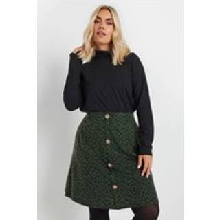 Yours Curve Yours Curve Green A Line Button Front Leopard Print Skirt