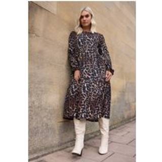 Yours Curve Yours Curve Brown Textured Midaxi Animal Print Frill Dress