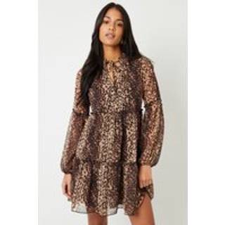 Threadbare Leopard Tryk Tiered Chiffon Mini KjoleEU 36 (UK 8)