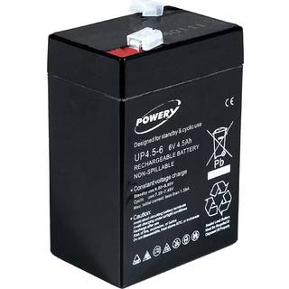 Powery Bly-Gel-Batteri til Solar Nødbelysning Alarmanlæg 6V 4,5Ah (erstatter også 4Ah 5Ah)