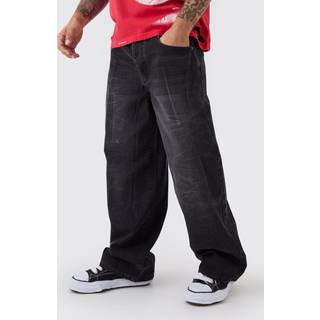 Mens Black Baggy Fit Rigid Tinted Denim Jeans