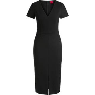 Midikjole af stof med stræk og med slim fit og V-hals