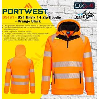 DX4 Hi-Vis hættetrøje med 1/4 lynlås - Orange/Sort (Størrelse: S)