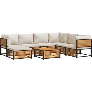 Loungesæt Til Haven 4 Dele Med Hynder Massivt Akacietræ - Creme / 3x hjørnedel 3x midterdel fodskammel bord