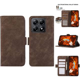 Xiaomi 14T Pro lædercover med kortholder og stand, brun