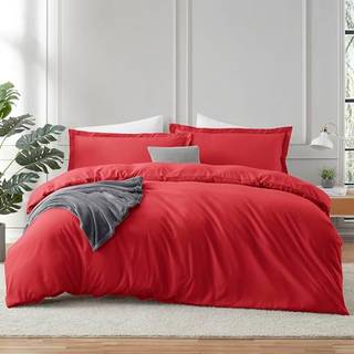 Hearth & Harbour Red Duvet Cover Queen St?rrelse - 3 Stykke Dronning Duger D?k S?t bl?dt dobbelt b?rstet queen size dyneovertr?k med knaplukning