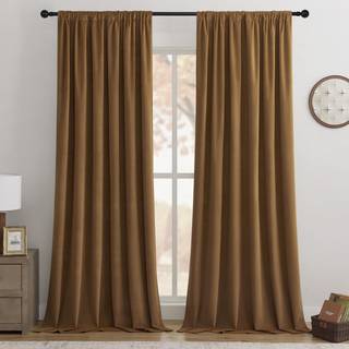 JoyDeco Golden Brown 100% Blackout Gardiner 84 tommer Længde 2 Paneler Sæt sort ud gardin til soveværelse Stue Tung luksus Termisk isoleret fløjl