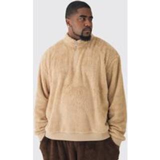 Mens Stone Plus Borg Oversized Boxy Borg 1/4 Zip Sweatshirt