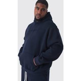 Mens Navy Plus Oversized Worldwide Embossed Hoodie