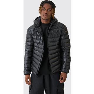 Mens Tall High Shine Hooded Puffer Jacket In Black