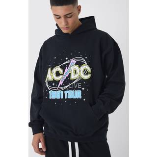 Mens Black Oversized ACDC Band Tour License Print Hoodie
