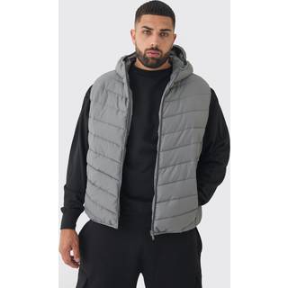 Mens Plus Quilted Zip Through Hooded Regular Fit Gilet In Charcoal