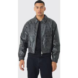 Mens Boxy Dollar Print PU Bomber Jacket In Black