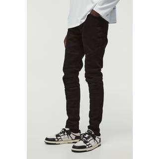 Mens True Black Skinny Biker Panel Jeans