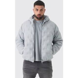 Mens Plus Hooded Heat Seal Quilted Jacket In Grey