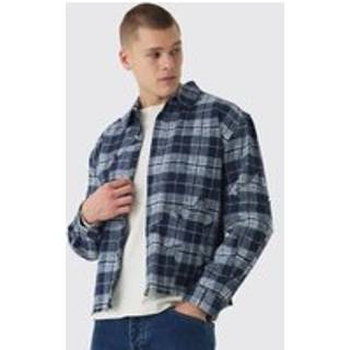 Mens Blue Oversized Boxy Cross Applique Check Shirt