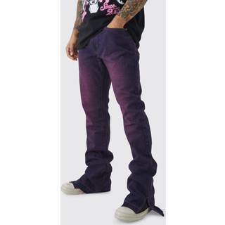 Mens Slim Rigid Flared Stacked Dark Pink Tinted Jeans
