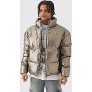 Mens Metallic Funnel Neck Puffer In Bronze