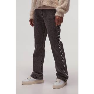 Mens Charcoal Relaxed Flared Pearl Side Detail Jeans