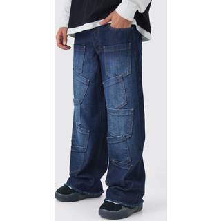 Mens Baggy Fit Rigid Indigo Multi Pocket Jeans