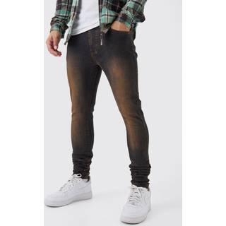 Mens Super Skinny Stretch Stacked Brown Tinted Jeans