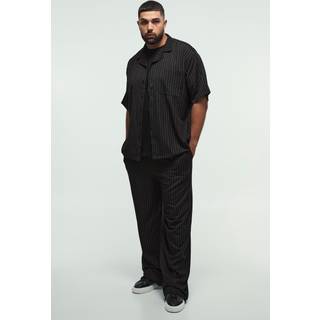 Mens Black Plus Pinstripe Revere Shirt & Relaxed Trouser Set